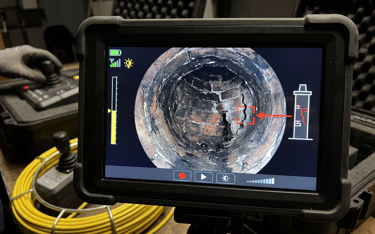 Monitor della videoispezione dentro una canna fumaria